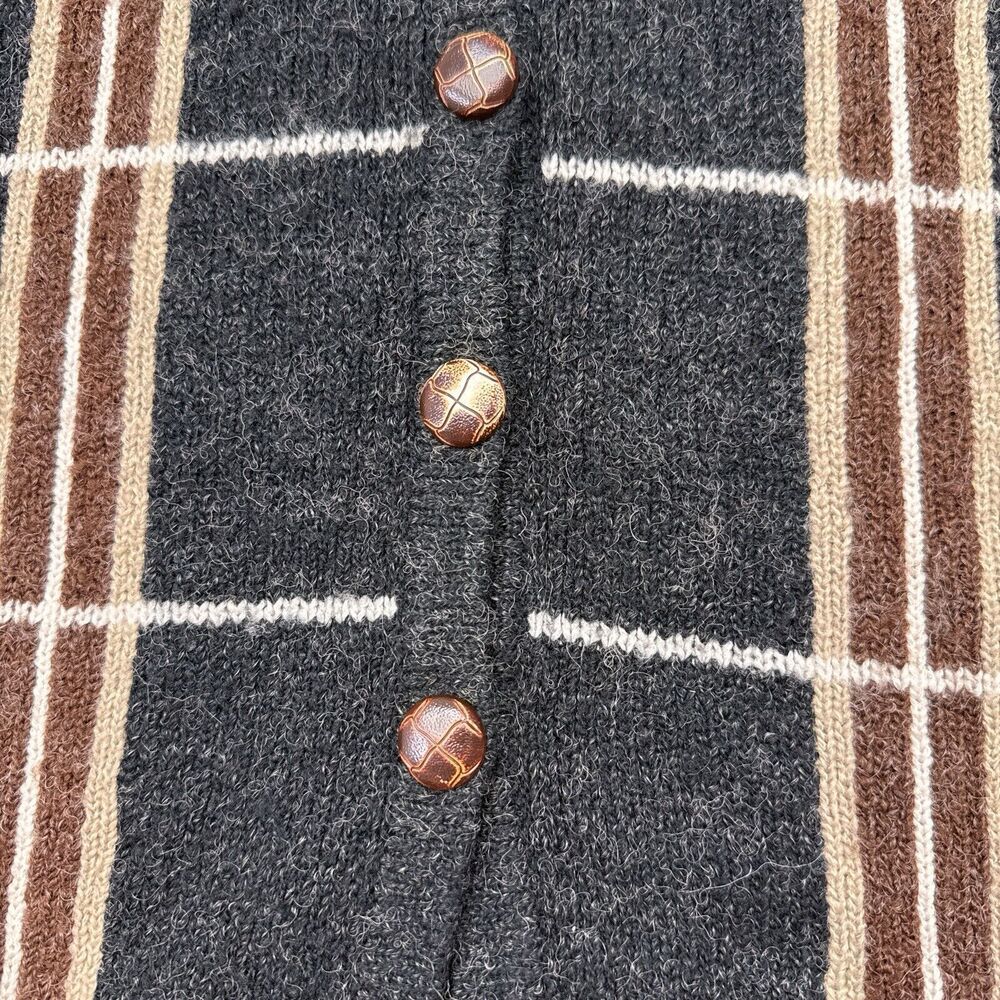 Vintage Cardigan Sweater‎ Women’s Medium Lise J Gray Plaid Grandmacore Old Money - Picture 5 of 9